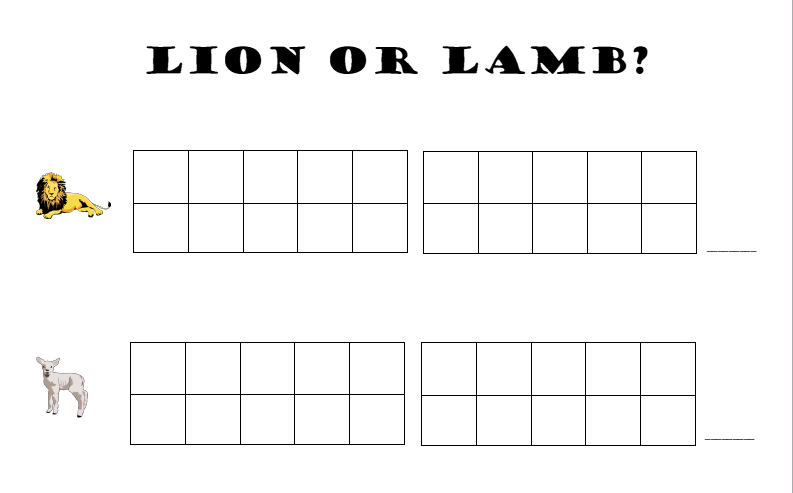 Lion or Lamb?  Get Your Ten Frames  On!